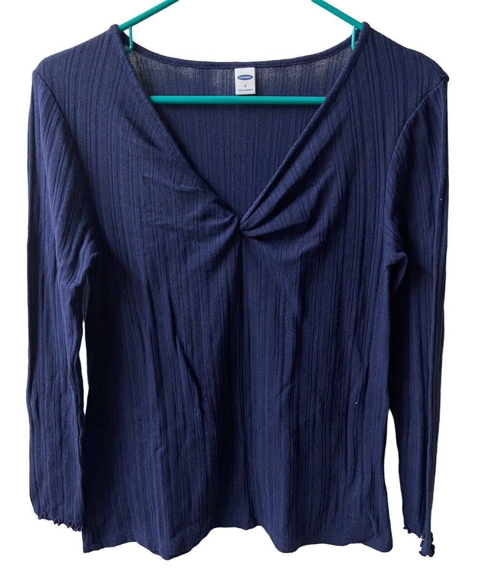 Old Navy Knit Top Womens Small Blue Sweetheart Long Sleeved Ribbed